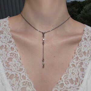 Pearl and silver rosary necklace with a small silver chain ✦ Modern Medieval ✦